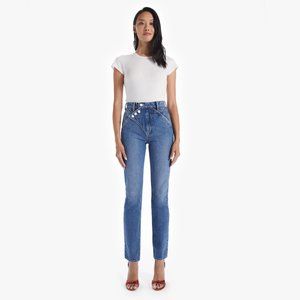 MOTHER THE RIGHT-AWAY RIDER Not That High Hi-Rise Rigid Denim Straight Jeans 25
